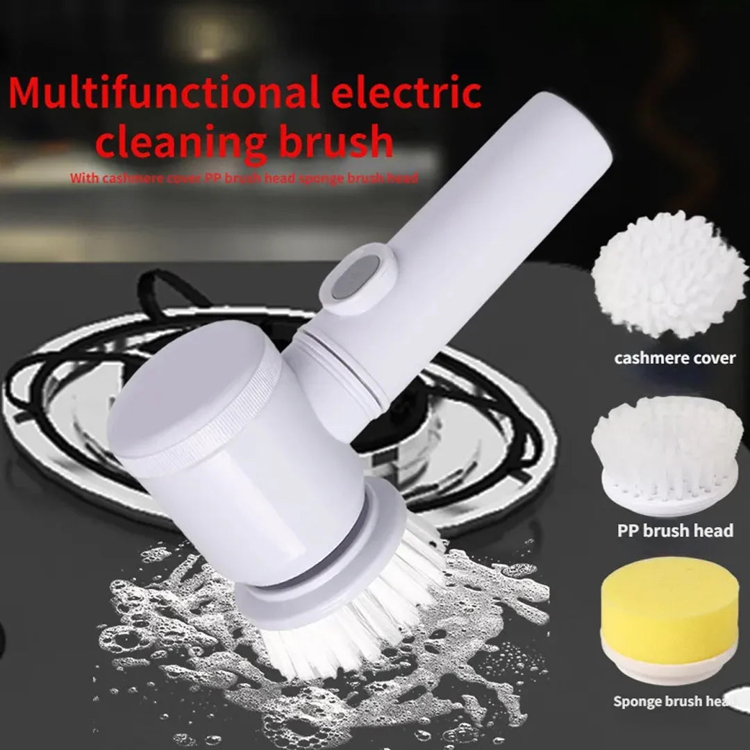 Electric Cleaning Brush With Multiple Attachments For Efficient Home Cleaning – 360° Rotating Scrubber With Sponge, Brush, And Steel Wool Heads