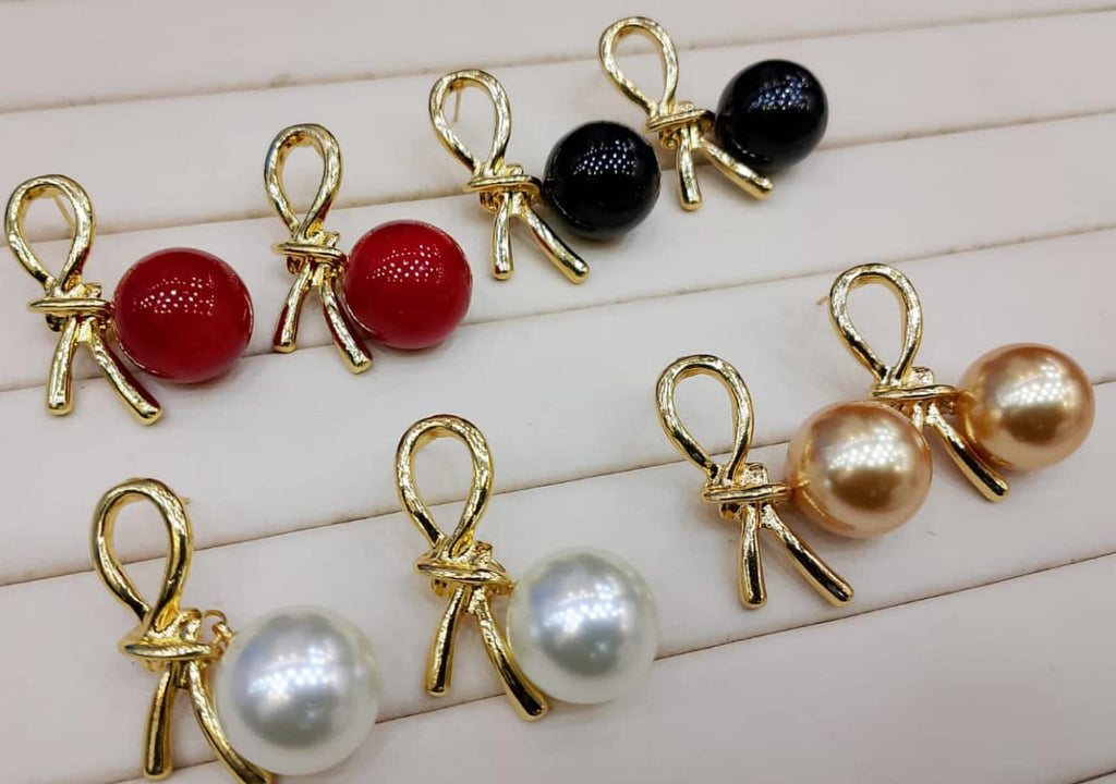 Knot Pearl Earrings Clip On Pearl Earrings Big Silver Grey Earrings | Earrings for Women Fashion | Luxury Look Artificial Earrings | Women Earrings - Black