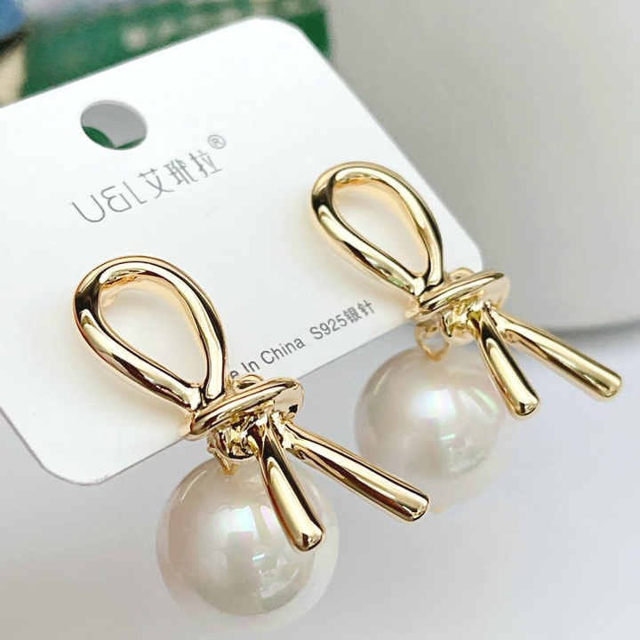 Knot Pearl Earrings Clip On Pearl Earrings Big Silver Grey Earrings | Earrings for Women Fashion | Luxury Look Artificial Earrings | Women Earrings - Black