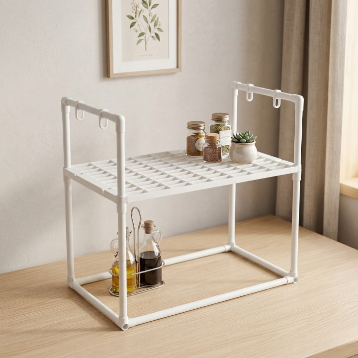 Microwave Oven Storage Rack 2-Tier – Heavy Duty Carbon Steel Kitchen Organizer Shelf for Countertop Storage