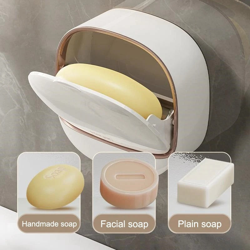 Wall Mounted Soap Box Holder – Punch Free Drain Soap Dish for Bathroom & Laundry | Easy Clean | Random Color