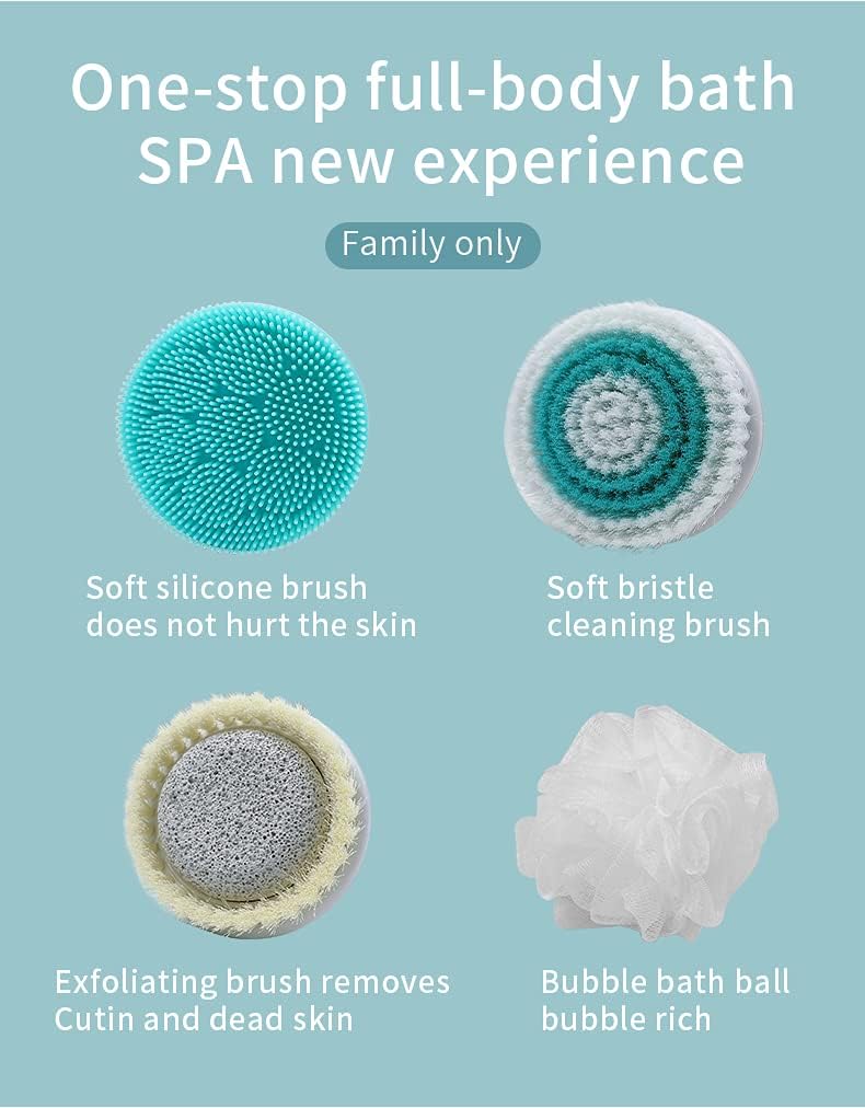 CNAIER 4-in-1 Rechargeable Electric Bath & Body Brush Set – Deep Cleansing, Exfoliating & Massage