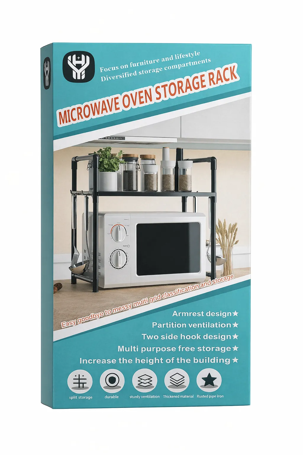 Microwave Oven Storage Rack 2-Tier – Heavy Duty Carbon Steel Kitchen Organizer Shelf for Countertop Storage