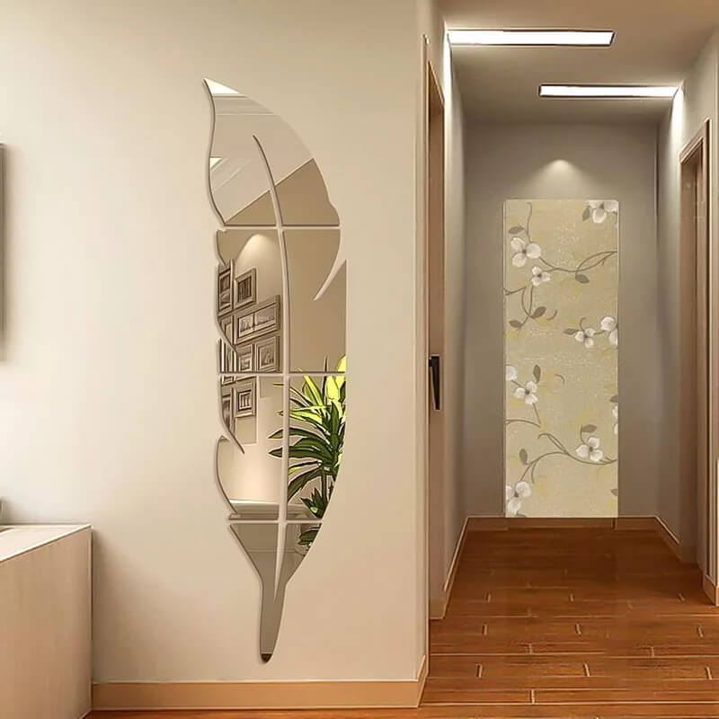 3d Acrylic Wall leaf Mirror reflection Room Decor - Black