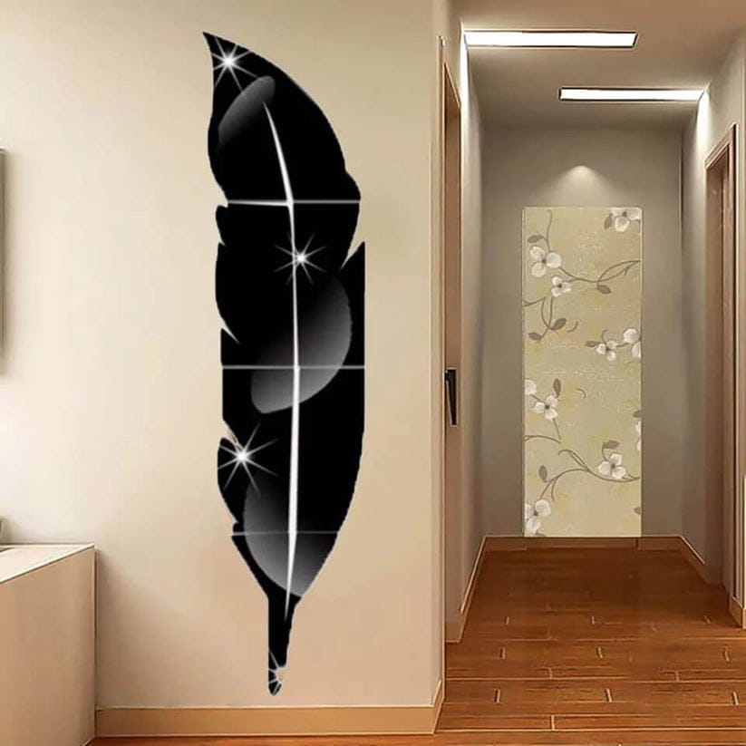 3d Acrylic Wall leaf Mirror reflection Room Decor - Black