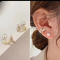 Korean Golden Fishtail Fashion Stud Earrings For Women Jewelry Trendy Simulated Pearl Butterfly Earrings Piercing (Golden)