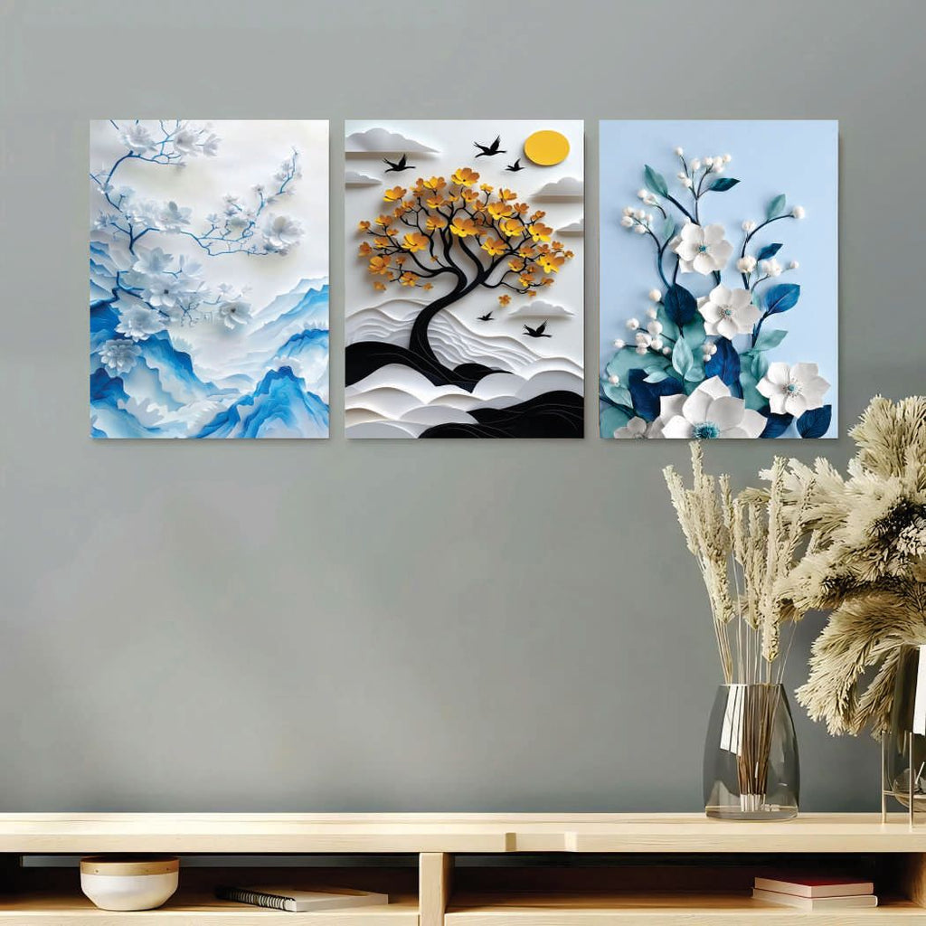 Luxury Wall Art Photo Tile Set of 3 – Premium Modern Home Decoration (8 x 11 Inch)