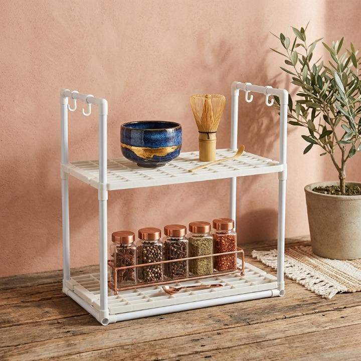 Microwave Oven Storage Rack 2-Tier – Heavy Duty Carbon Steel Kitchen Organizer Shelf for Countertop Storage