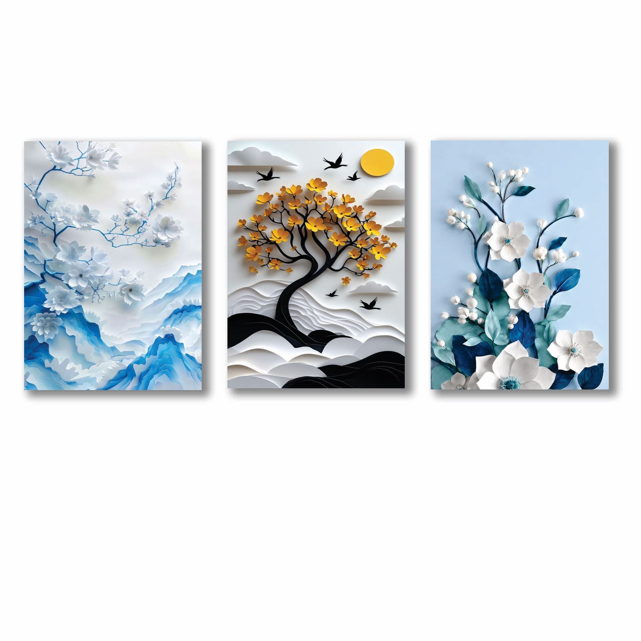 Luxury Wall Art Photo Tile Set of 3 – Premium Modern Home Decoration (8 x 11 Inch)