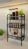 Wall Mounted Spice Rack Black Stainless Steel 3 Tier – DIY Assembly Required (Self Assemble