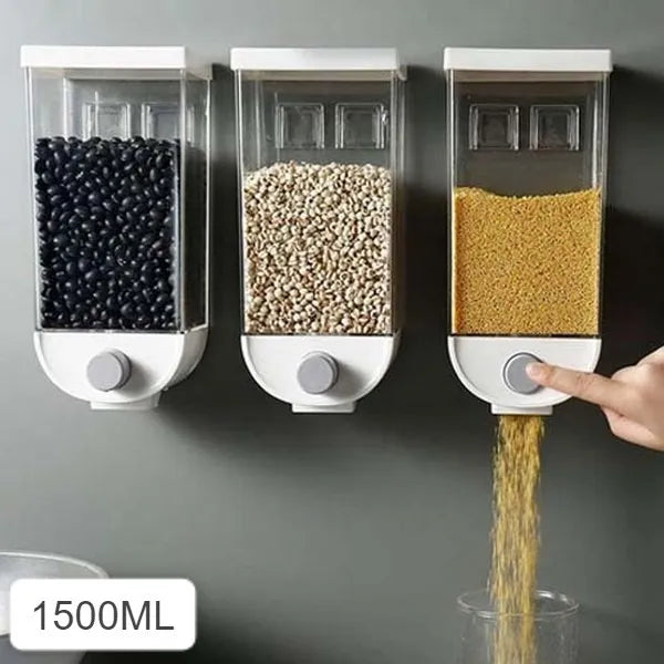 1500ml Kitchen Grain Storage Box – Wall-Mounted Rice, Cereal & Dry Food Dispenser