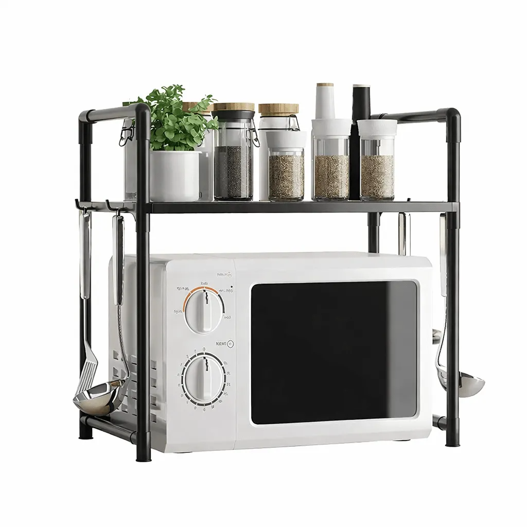 Microwave Oven Storage Rack 2-Tier – Heavy Duty Carbon Steel Kitchen Organizer Shelf for Countertop Storage