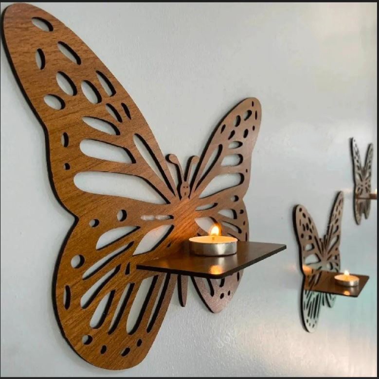 Decorative Butterfly Wall Shelf & Candlestick Holder