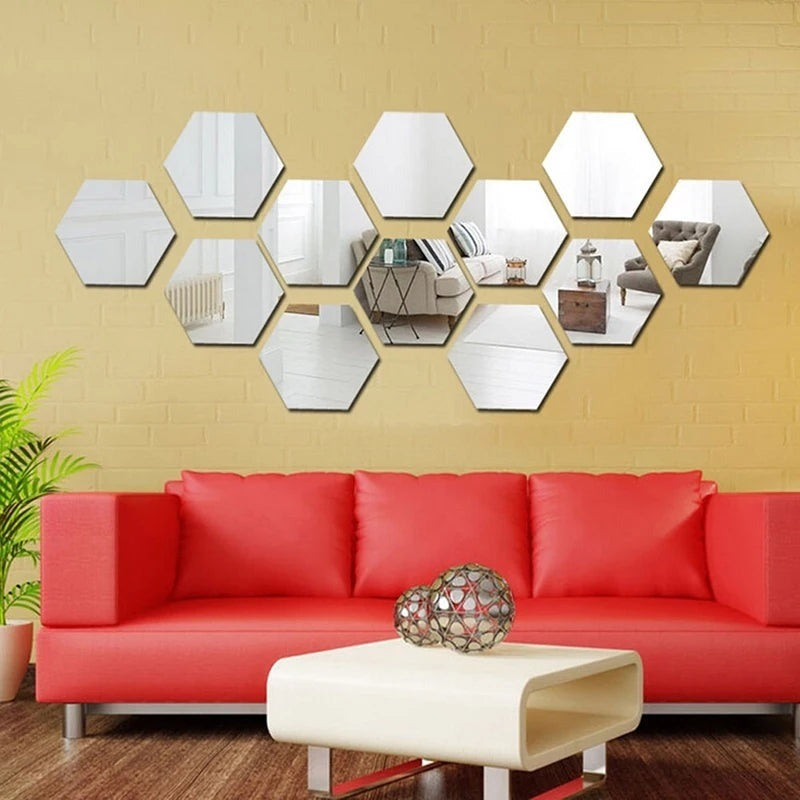 Imported Acrylic Hexagon 3D Wall Decor Mirror Stickers (Set of 12) view 2