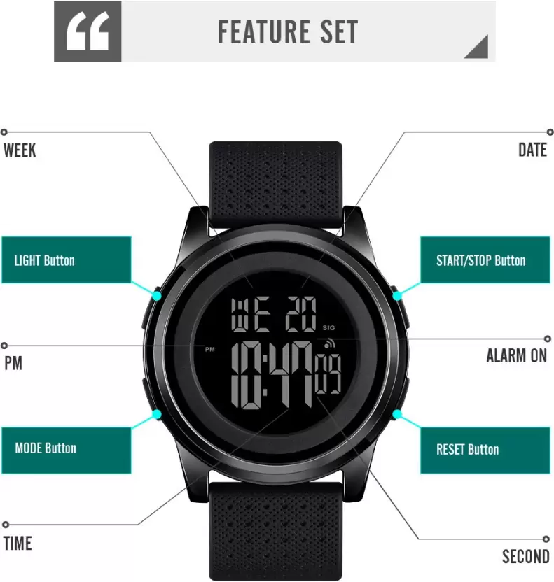 Embellet Men's Waterproof Digital Sports Watch (Black) view 4