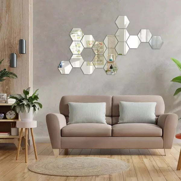 Imported Acrylic Hexagon 3D Wall Decor Mirror Stickers (Set of 12) view 3