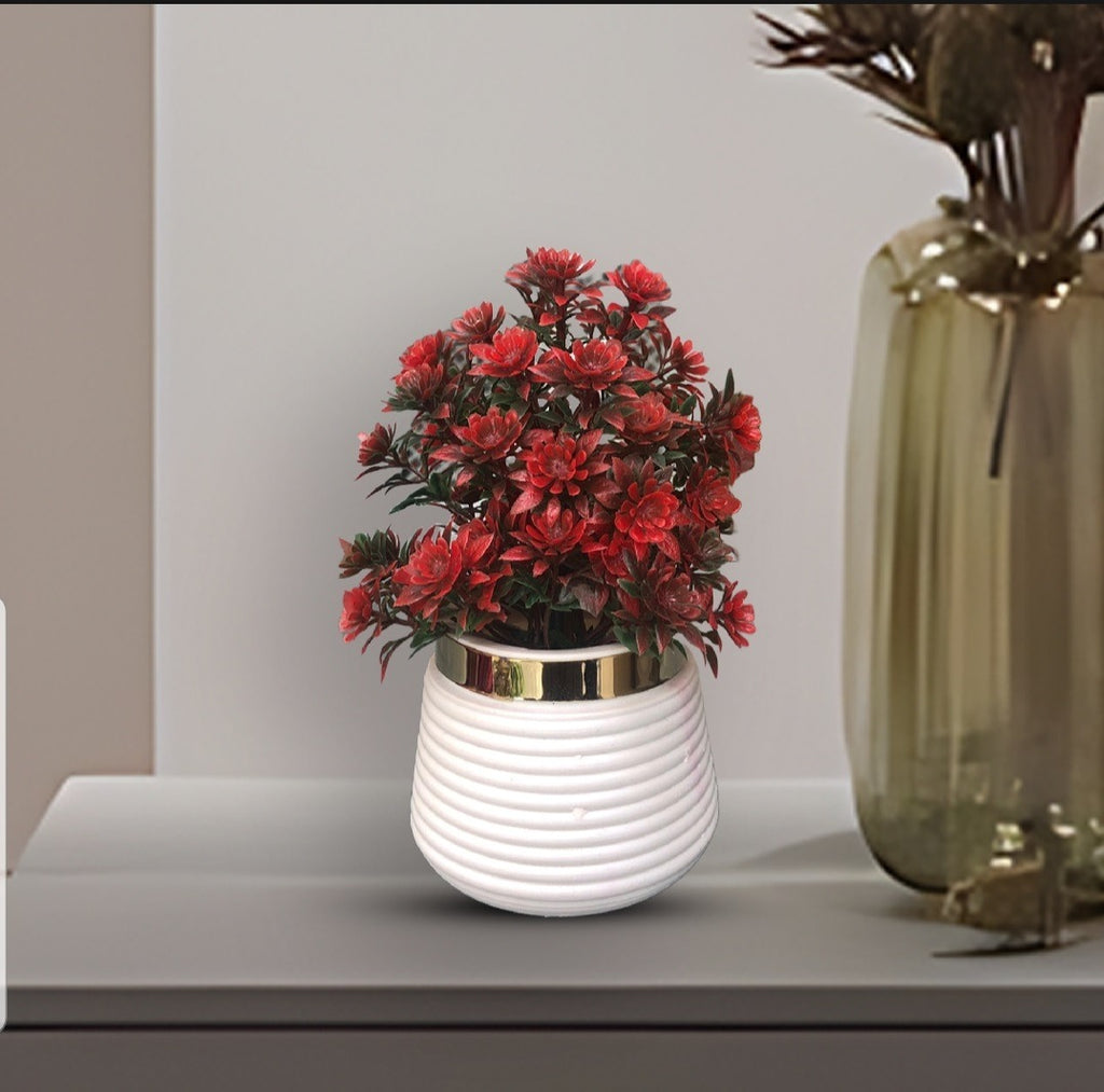 Red Artificial Plant leave with White Pot