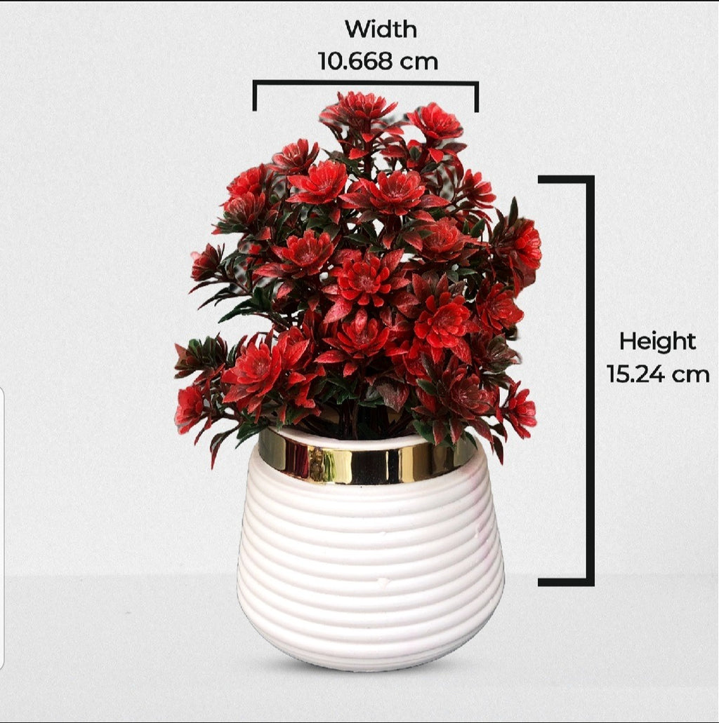 Red Artificial Plant leave with White Pot
