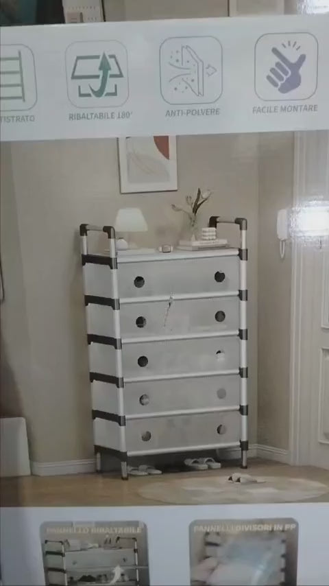 Multi Layer Dustproof Shoe Rack Organizer With Cover Foldable Plastic Shoe Storage Cabinet Durable Quality - 5 Layer