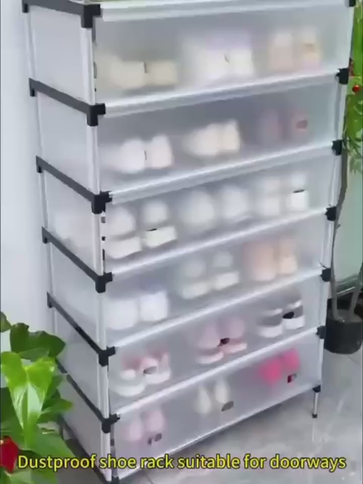 Multi Layer Dustproof Shoe Rack Organizer With Cover Foldable Plastic Shoe Storage Cabinet Durable Quality - 5 Layer