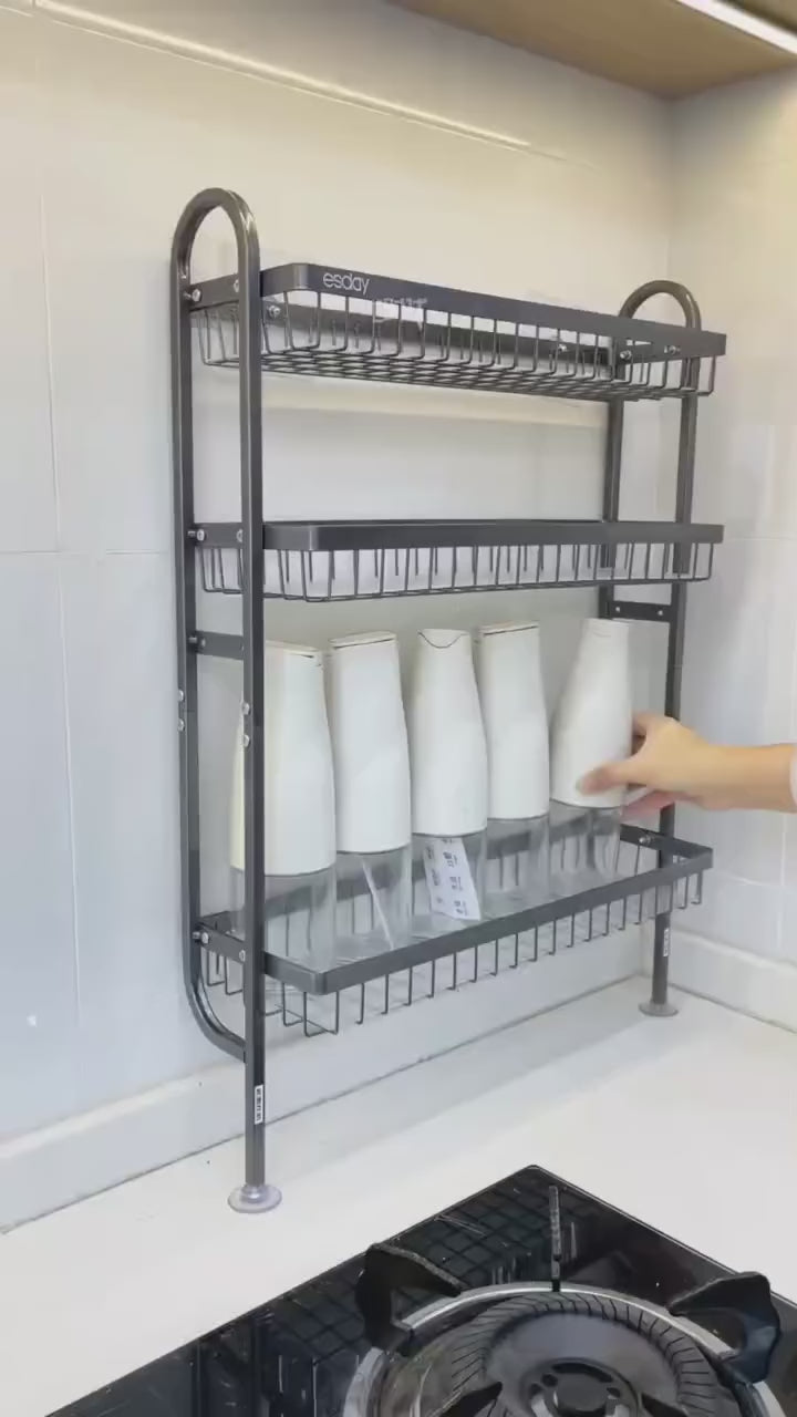 Wall Mounted Spice Rack Black Stainless Steel 3 Tier – DIY Assembly Required (Self Assemble